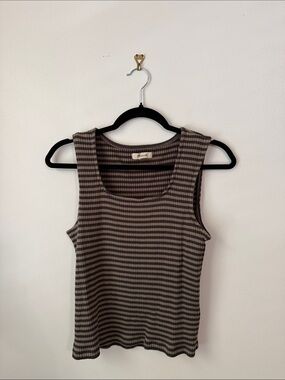 Madewell Striped Ribbed Tank Top - Taupe and Black